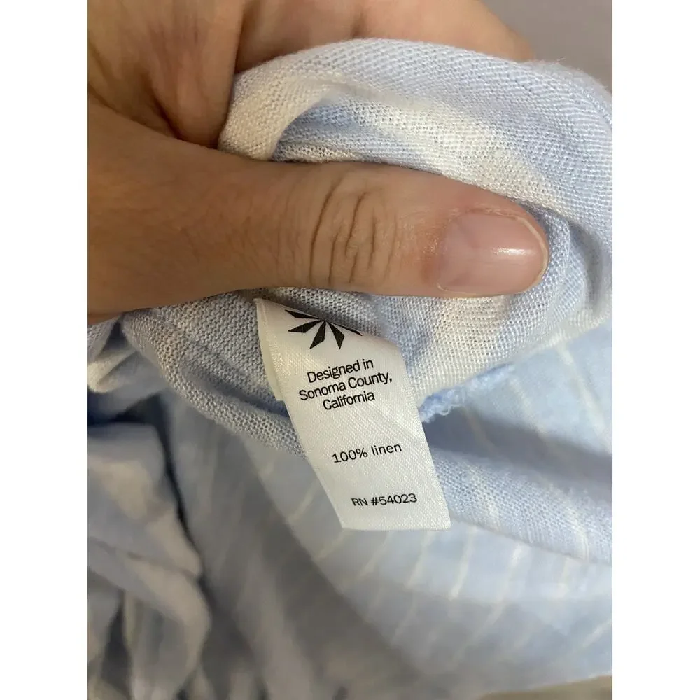 Athleta Womens Linen Shirt Size Large Blue Striped Blouse Casual Top Long Sleeve - Picture 13 of 13